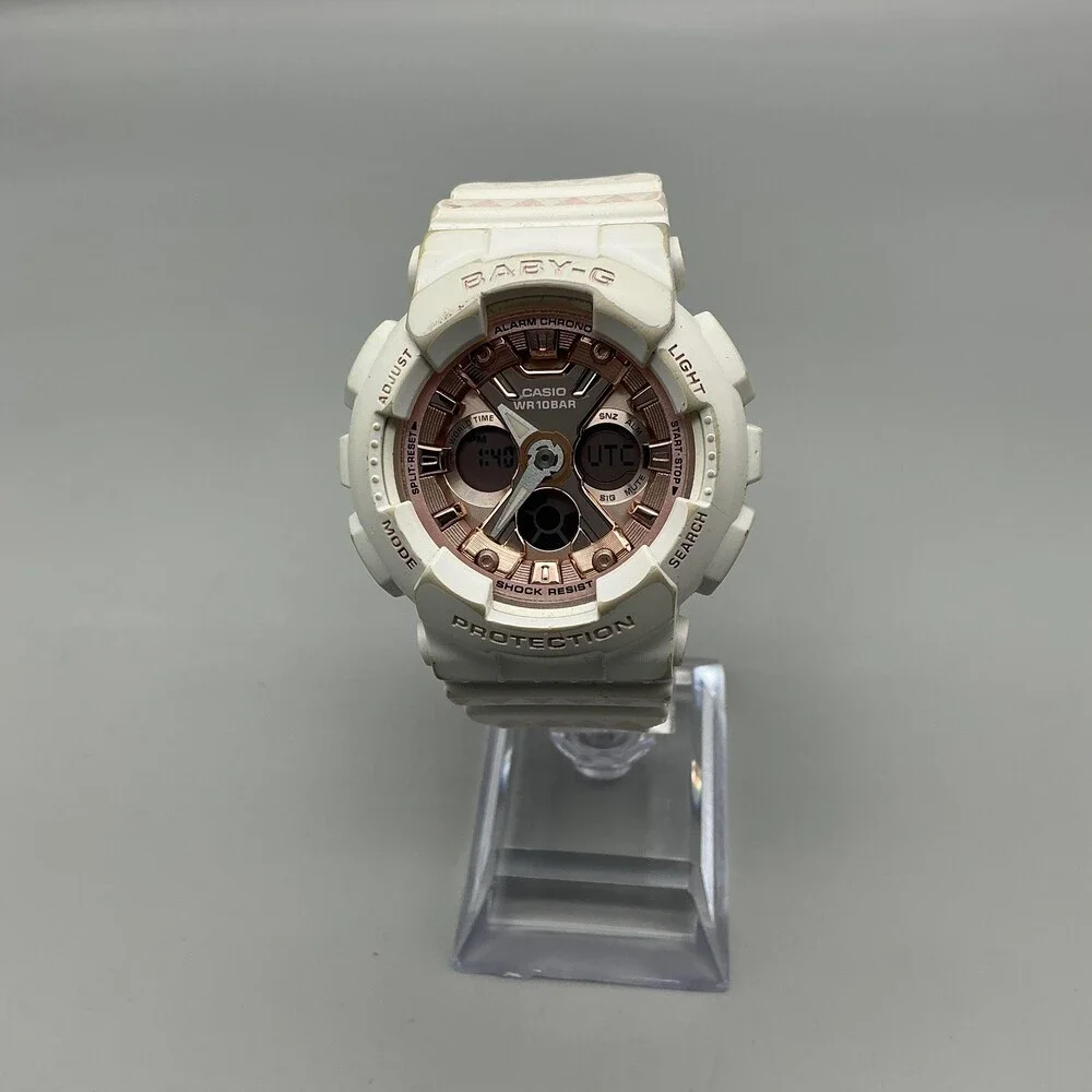 Casio Baby-G 5607 BA-130SP Womens Watch 40mm Rose Gold Dial White New Battery